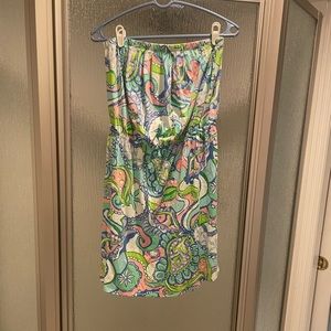 Lilly Pulitzer Windsor Strapless Pull On Dress, Size L, Multi Conch Republic.